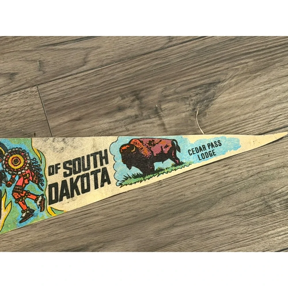 Vintage 1970 Badlands South Dakota Souvenir Pennant Cedar Pass Lodge Bison Impko